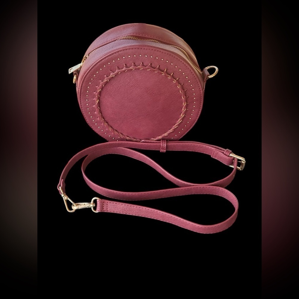 Moda Luxe Circle Burgundy Crossbody Purse Studded Knotted Unique Design